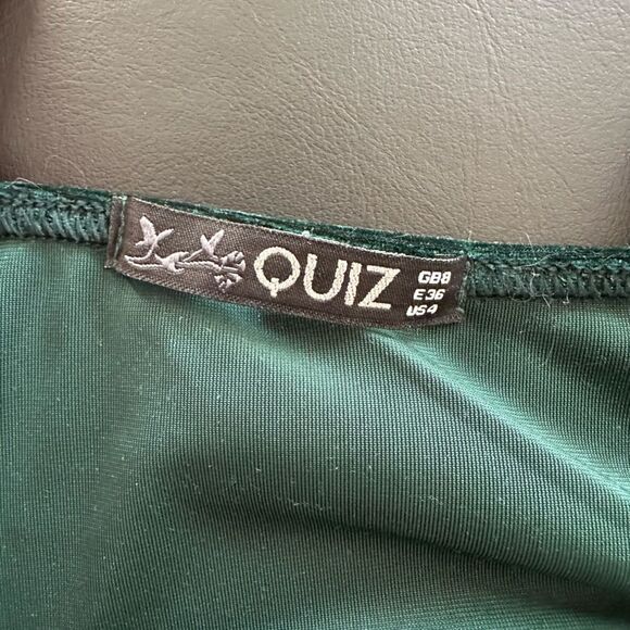 Quiz Emerald Green Velvet Mid-Length Spaghetti Strap Slit Cocktail Dress size 4 - Picture 4 of 10